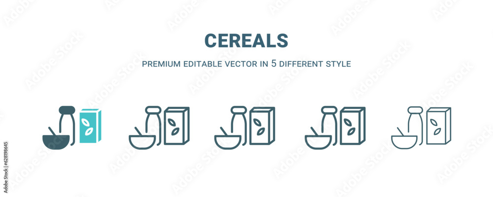 cereals icon in 5 different style. Outline, filled, two color, thin cereals icon isolated on white background. Editable vector can be used web and mobile cereals icon in 5 different style. Outline, filled, two color, thin cereals icon isolated on white background. Editable vector can be used web and mobile