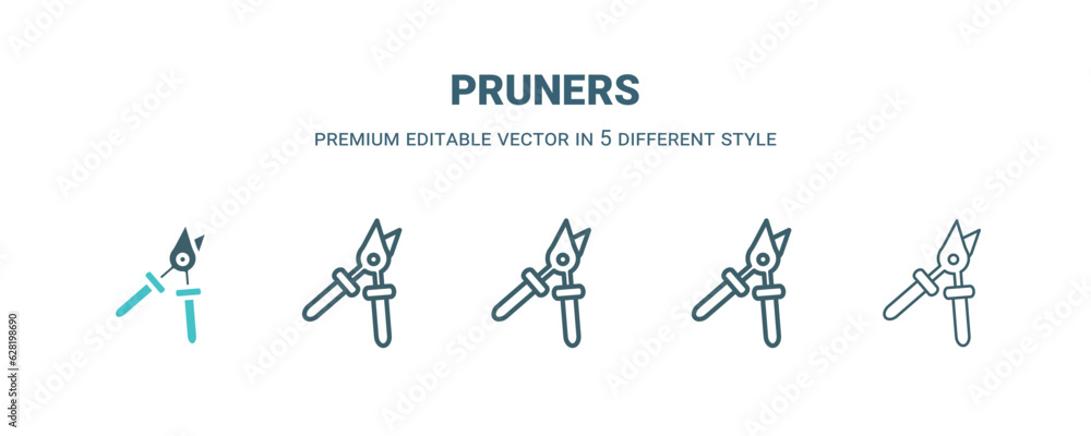 pruners icon in 5 different style. Outline, filled, two color, thin pruners icon isolated on white background. Editable vector can be used web and mobile pruners icon in 5 different style. Outline, filled, two color, thin pruners icon isolated on white background. Editable vector can be used web and mobile