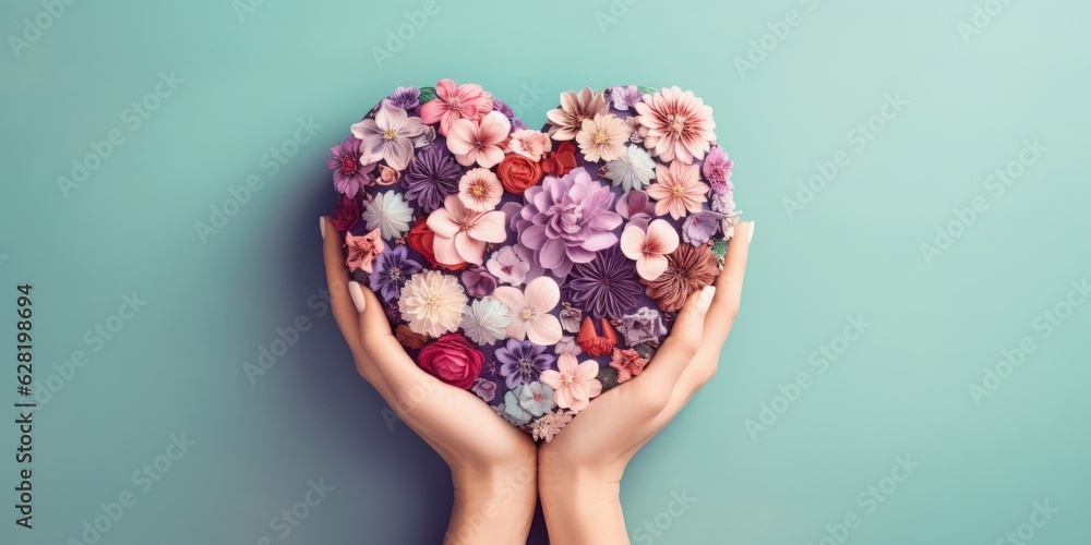 flowers, love and passion, self esteem and mental health care concept, positive thinking, creative mind, Generative AI - obrazy, fototapety, plakaty 