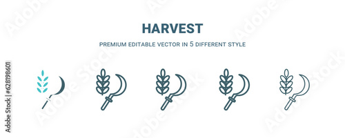 harvest icon in 5 different style. Outline, filled, two color, thin harvest icon isolated on white background. Editable vector can be used web and mobile