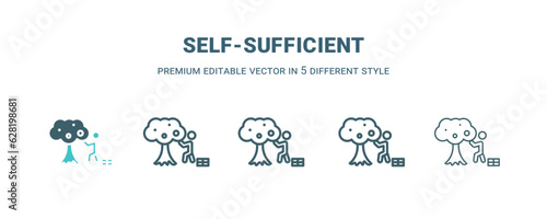 self-sufficient icon in 5 different style. Outline  filled  two color  thin self-sufficient icon isolated on white background. Editable vector can be used web and mobile