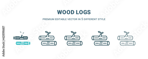 wood logs icon in 5 different style. Outline, filled, two color, thin wood logs icon isolated on white background. Editable vector can be used web and mobile