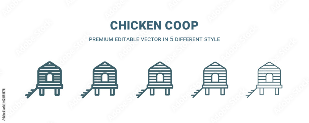 chicken coop icon in 5 different style. Thin, light, regular, bold, black chicken coop icon isolated on white background.
