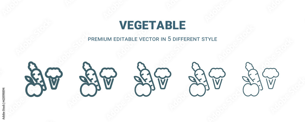 vegetable icon in 5 different style. Thin, light, regular, bold, black vegetable icon isolated on white background. vegetable icon in 5 different style. Thin, light, regular, bold, black vegetable icon isolated on white background.