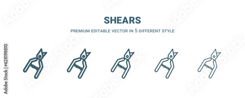 shears icon in 5 different style. Thin, light, regular, bold, black shears icon isolated on white background.