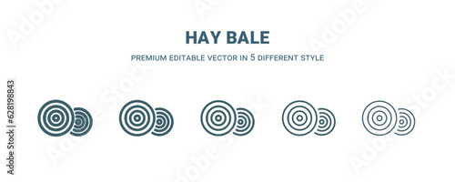 hay bale icon in 5 different style. Thin, light, regular, bold, black hay bale icon isolated on white background.
