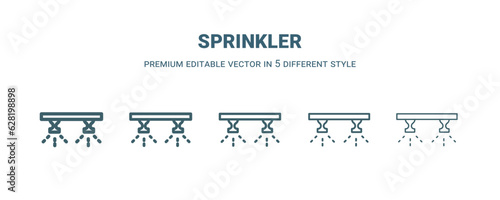 sprinkler icon in 5 different style. Thin, light, regular, bold, black sprinkler icon isolated on white background.