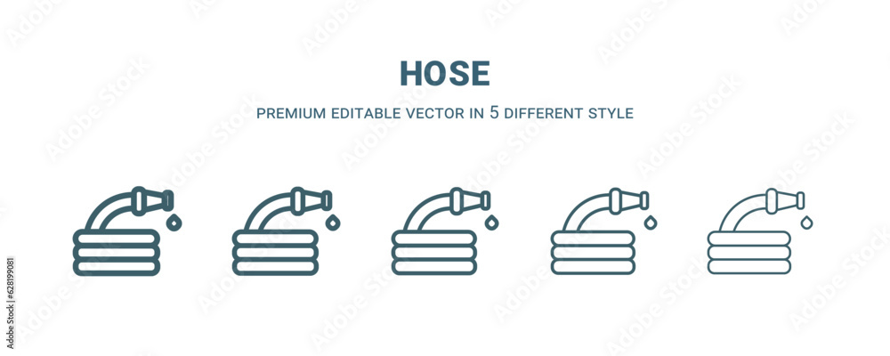 hose icon in 5 different style. Thin, light, regular, bold, black hose icon isolated on white background. hose icon in 5 different style. Thin, light, regular, bold, black hose icon isolated on white background.