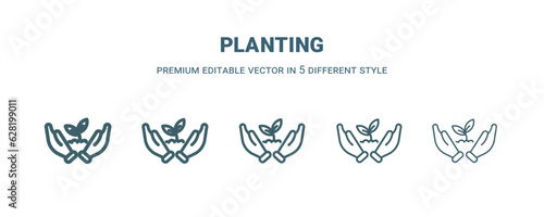 planting icon in 5 different style. Thin  light  regular  bold  black planting icon isolated on white background.