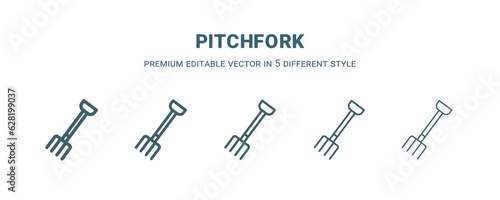 pitchfork icon in 5 different style. Thin  light  regular  bold  black pitchfork icon isolated on white background.