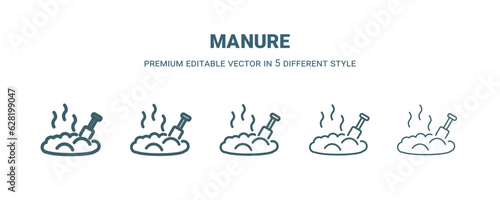 manure icon in 5 different style. Thin  light  regular  bold  black manure icon isolated on white background.