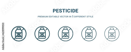 pesticide icon in 5 different style. Thin, light, regular, bold, black pesticide icon isolated on white background.