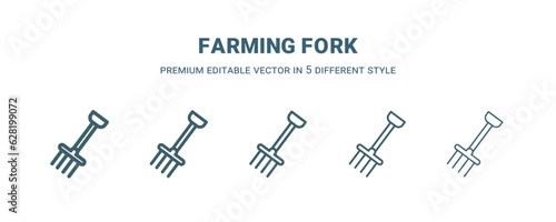 farming fork icon in 5 different style. Thin  light  regular  bold  black farming fork icon isolated on white background.