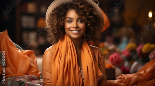 Urban Shopping Bliss: Happy Portrait of a Fashionable Black Woman, generative ai