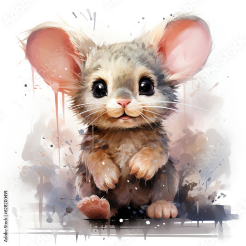 A painting of a little mouse with big ears.