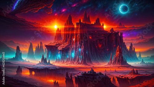 Alien planet landscape with...
