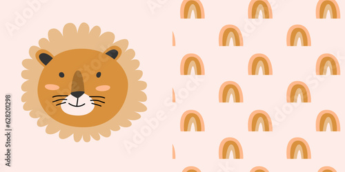a simple portrait of a lion and pattern
