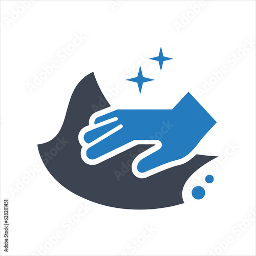 Hand holding a cloth wiping a surface icon