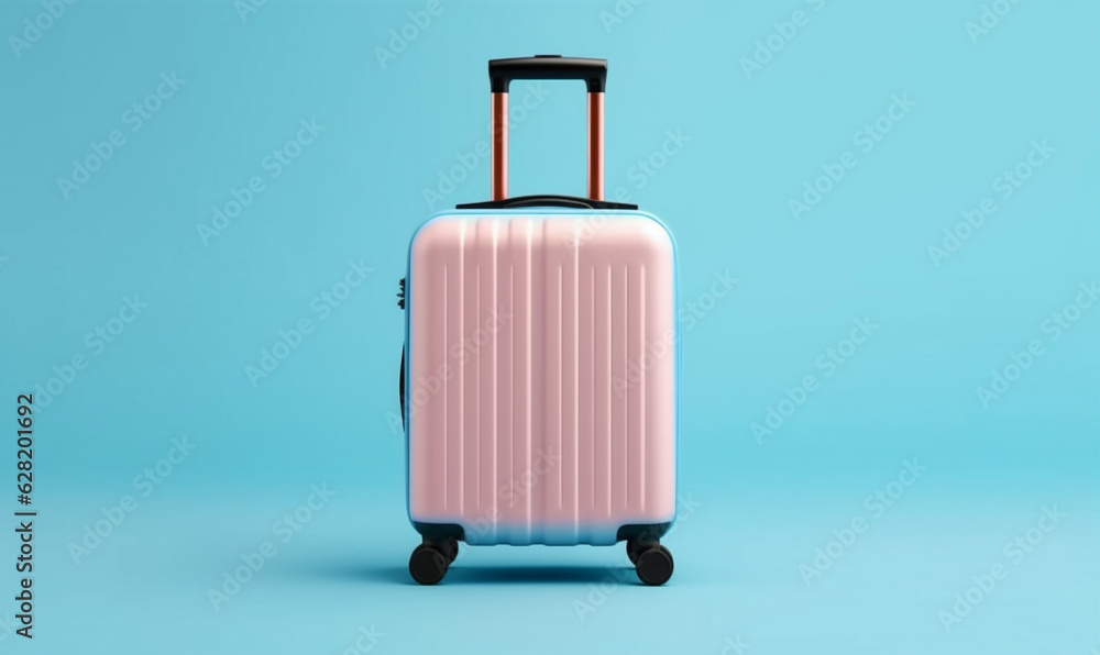 Fototapeta premium hat blue holiday journey suitcase travel large trip background vacation baggage. Generative AI.