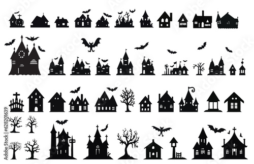 Vector Illustration of Halloween Silhouette Characters on White Background