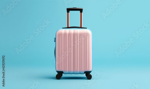hat blue holiday journey suitcase travel large trip background vacation baggage. Generative AI.