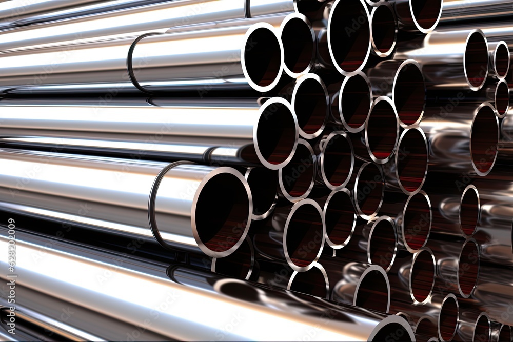 Metal Pipe Eco Profile. 3D Rendered Steel Pipe in Many Shades of Gray, Metallic, and Silver Tube with Stainless Iron Finish. Generative AI Metal Pipe Eco Profile. 3D Rendered Steel Pipe in Many Shades of Gray, Metallic, and Silver Tube with Stainless Iron Finish. Generative AI