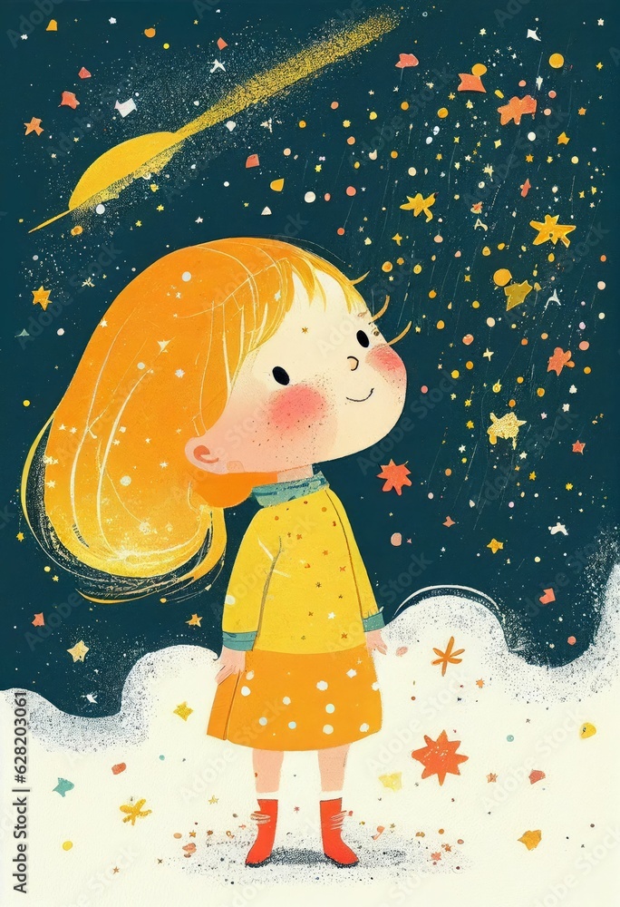 Cover book of kid standing on universe with cute little stars Created with Generative AI technology. Cover book of kid standing on universe with cute little stars Created with Generative AI technology.