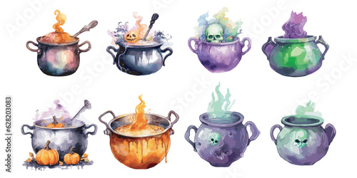 Watercolor Spooky Halloween Cauldron clipart for graphic resources