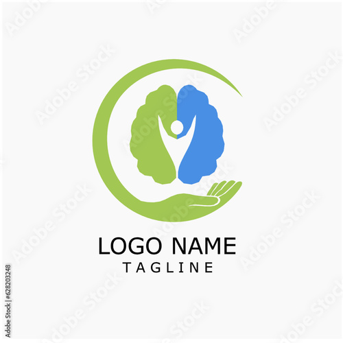 Brain and hand logo, design vector template. Brainstorm power thinking brain Logotype icon Logo.