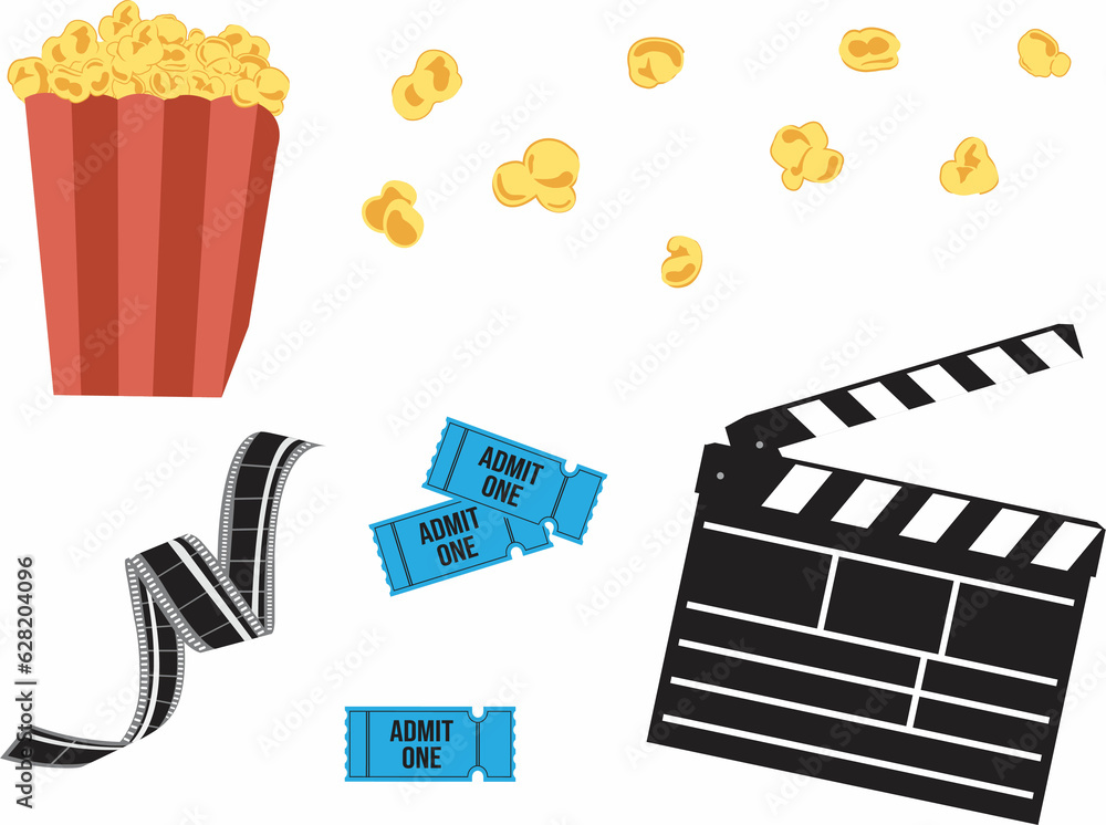Movie Theater Themed Vector Graphic Elements. For digital and print use. For flyers, cards, social media graphics, and more.