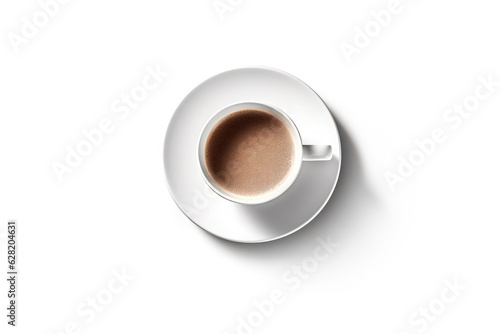 hot coffee latte in mug isolated on white background. Top view