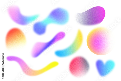 Shape with gradient. Circle with grain noise texture, vector watercolor holographic blur. Abstract color gradient blend mesh of neon colors