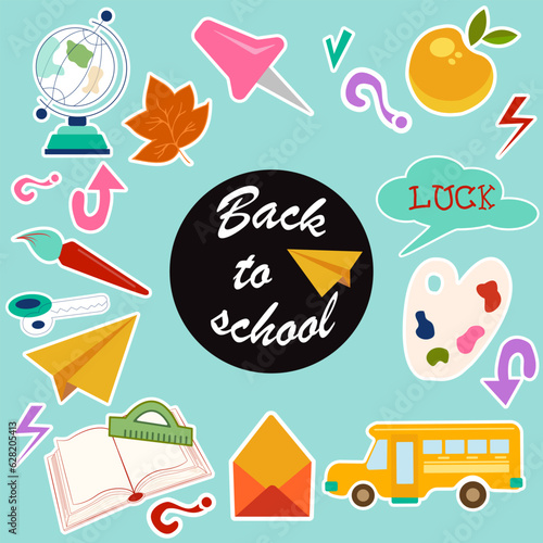 School set of stickers. Set of school elements. Back to school. For your design