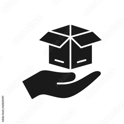 Box on hand. Receiving package icon flat style isolated on white background. Vector illustration