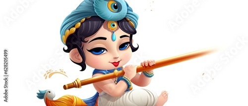 Janmashtami festival with Lord Krishna playing flute vector illustration background, banner, digital post, poster, and card design.illustration photo