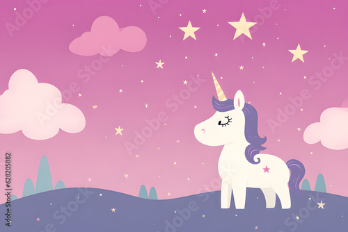 kid drawing,simple unicorn and stars,minimal flat cartoon.GenerativeAI.