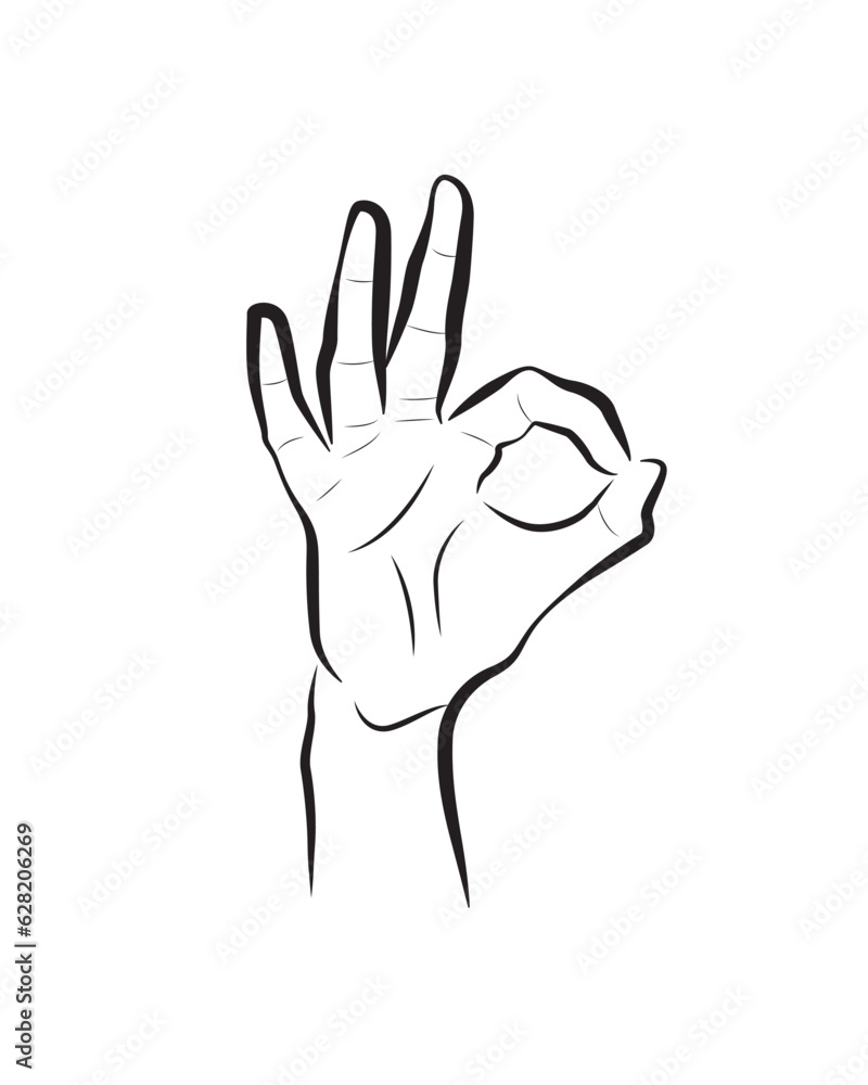 Hand showing the ok gesture vector isolated on white. OK hand sign. Super hand gesture.
