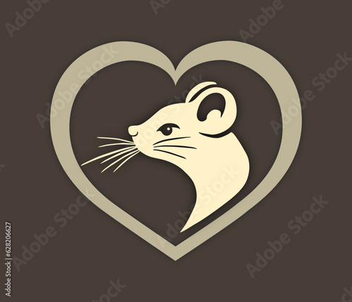 Mouse with heart. Simple minimalistic brown icon. Vector svg isolated illustration. Perfect for logo.