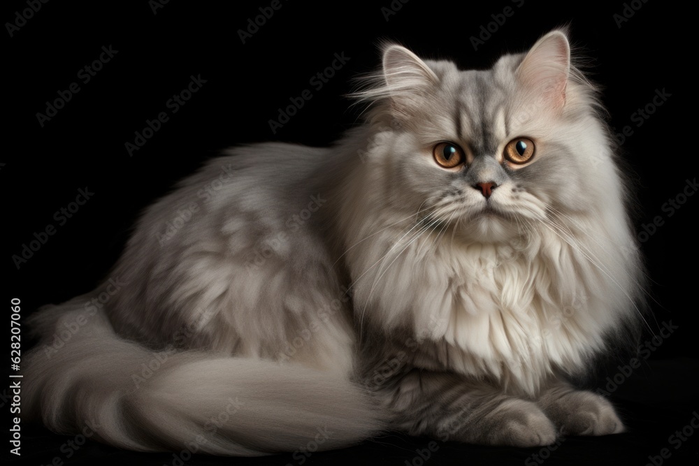 Portrait of a cute cat looking away. British longhair cat. Generative AI