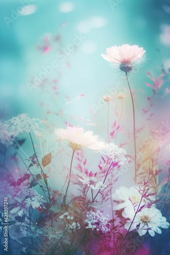 Field colorful blooming flower in pastel color for background Created with Generative AI technology.