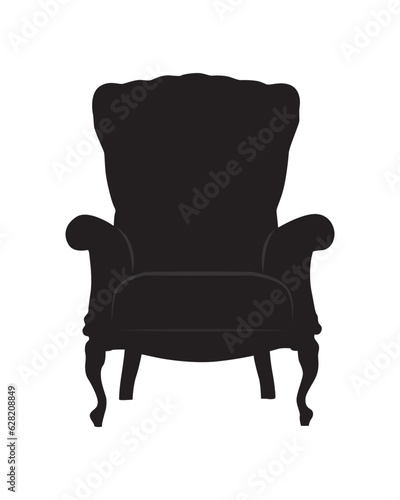 Old vintage style armchair vector isolated on white. Chair silhouette.