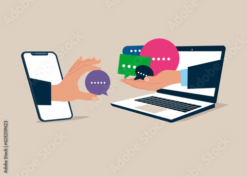 Communication or discussion, employee survey or customer suggestion. Modern vector illustration in flat style