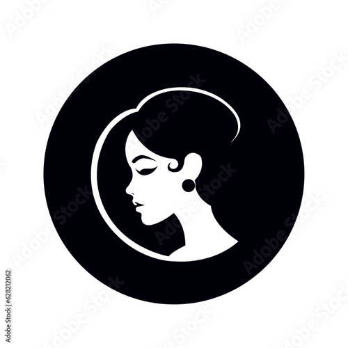 the girl's logo on a black background. Simple vector girl icon