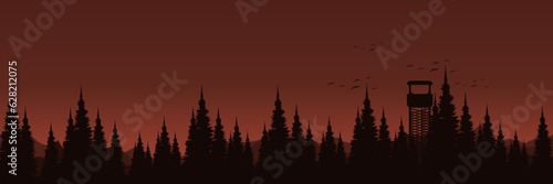 forest pine tree silhouette landscape vector illustration good for wallpaper, backdrop, background, web banner, and design template