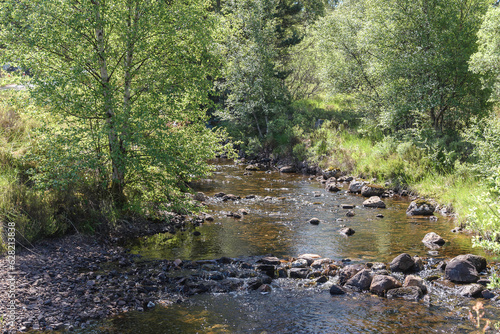 Cairngorm National Park and Dalwhinnie Distillery viewsduring a sunny day, Highlands, Scotland