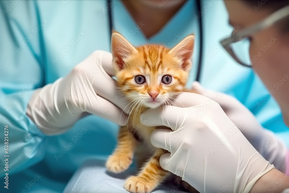 Veterinarian doctor with a stethoscope examining a little kitten Veterinarian doctor with a stethoscope examining a little kitten