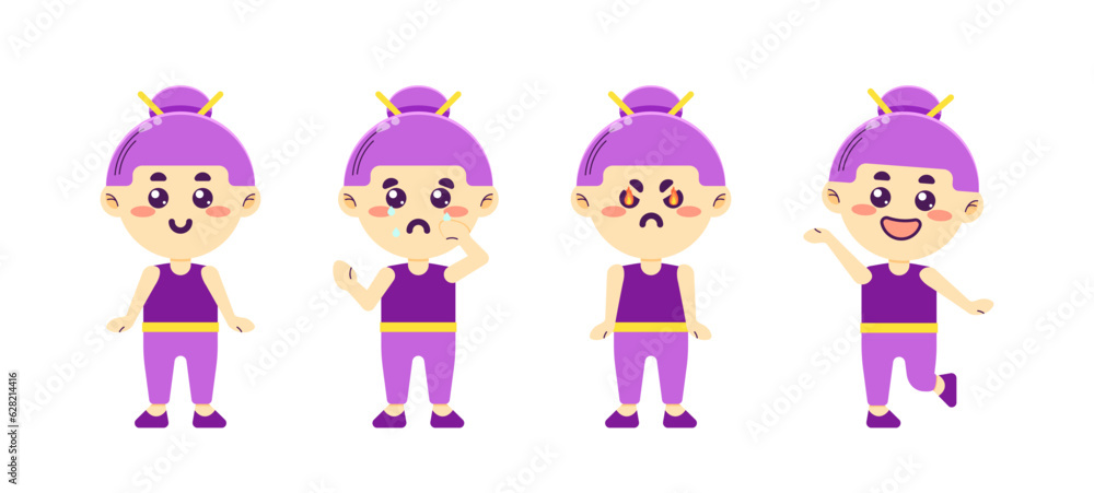 Cute girl in various expressions set. Kawaii character. Vector illustration isolated on white. Cute girl in various expressions set. Kawaii character. Vector illustration isolated on white.