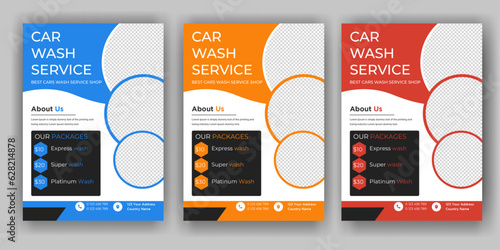 modern car wash car detailing and rental flyer, car service, and price list flyer, automobile car service flyer