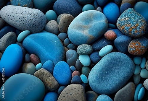 Background of blue pebbles. AI Generated photo