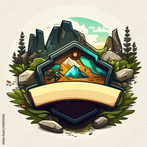 A trip to the countryside. Travelling through the forest. Geocaching treasure hunt among the trees. Cartoon vector illustration.